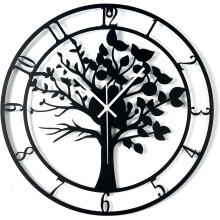 Horloge murale Arbre de Vie 20 pouces en métal noir silencieux