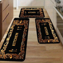 Tapis de cuisine antidérapant et imperméable à motif floral doré