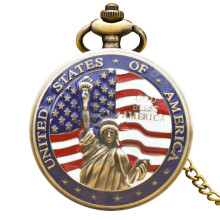 DESIGNICE Taschenuhr, Vintage-Taschenuhren für Herren, Patriotische Taschenuhr für Väter mit Kette, Zeitlose Anhängerkette für stilvolles