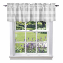 Világosszürke és fehér bivalykockás kockás függönyfüggöny (137x46 cm), rúdzseb, parasztház stílusú konyha/hálószoba/nappali