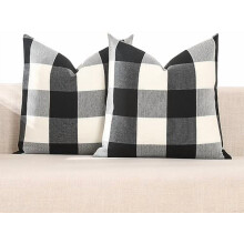 Housses de coussin à carreaux Buffalo 45 x 45 cm, lot de 2, noir et blanc, décoration extérieure/campagne, compatibles avec les coussins standards