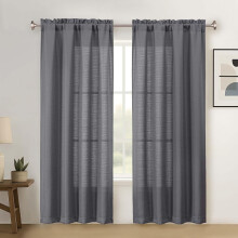 Perdele de bucătărie din in artificial alb, 76 cm lățime x 61 cm lungime (2 buc.)