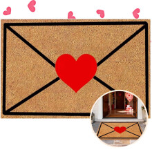 Envelope Heart Valentine's Day Door Mat – 30"x18" Artificial Coir Non-Slip Rubber Back Entrance Rug for Indoor Outdoor Home Front Door
