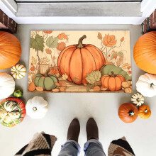 Tapis d'entrée automnal citrouille – Tapis de bienvenue en velours style ferme pour l'intérieur/l'extérieur, compatible avec les portes d'entrée