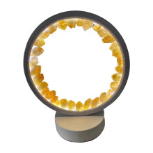 Veilleuse LED en fluorite violette – Ronde tricolore, alimentée par USB, lampe de chevet en cristal naturel pour la chambre et la décoration
