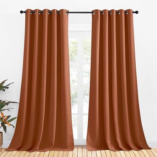 Burnt Orange Blackout Curtains Microfiber Thermal 2 Panels