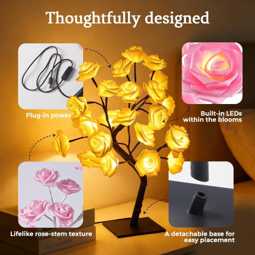 Φωτιστικό νυκτός LED Rose Tree για διακόσμηση υπνοδωματίου ροζ λευκό 2
