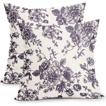 Fodere per cuscini blu a fantasia floreale, in cotone e lino, 45x45 cm, set da 2