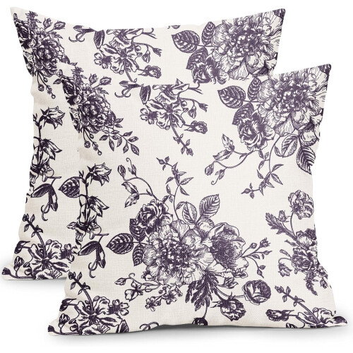 Blå blommiga örngott i bomull-linne, 40x40 cm, 2-pack