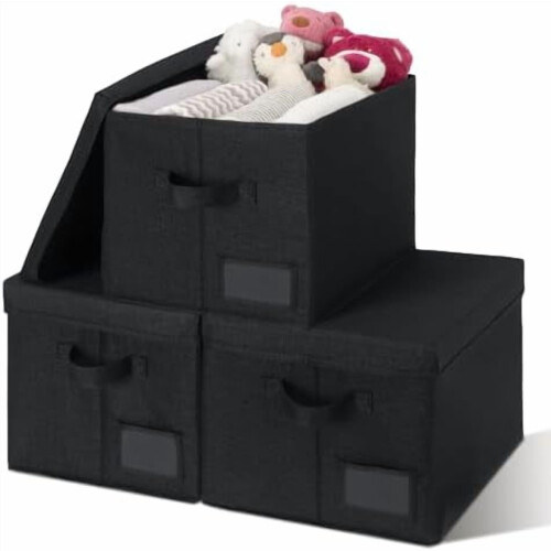 Stapelbare Aufbewahrungsboxen aus Stoff mit Deckel, 3er-Pack