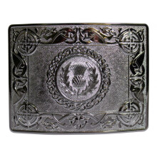 Polished Chrome Zoomorphic Celtic Thistle Kilt and Highland Trews Belt Buckle