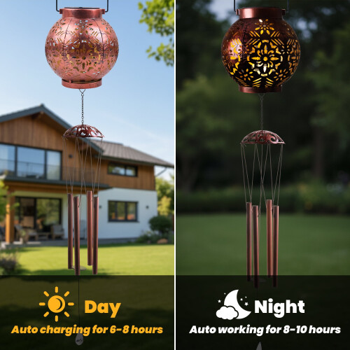 Campanelli a vento solari con design floreale e luce LED calda 2