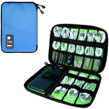 Sac de rangement portable et étanche pour appareils électroniques (câbles, chargeurs, cartes SD) – Bleu/Vert, compatible avec tous les appareils