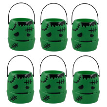 6 Halloween pompoenemmers voor kinderen – Kleine plastic snoepemmers, geschikt voor trick-or-treat.