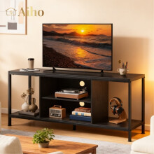 Meuble TV 55" L pour téléviseurs jusqu'à 65 pouces, meuble TV 65 pouces avec étagères de rangement pour salon - Noir