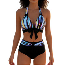 Kukoosong Bikini Set voor Dames met Hoge Taille, Halterbandje en Steun, Tweedelige Zwemoutfit met Bladprint, perfect om mee naar het Strand te zwemmen