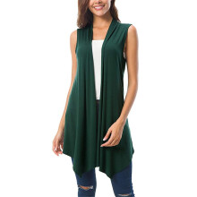 Cardigan da donna senza maniche, aperto sul davanti, con pieghe, orlo asimmetrico, leggero, basic e casual, verde oliva.