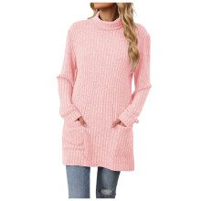 Hässliche Weihnachtspullover für Damen: Halbhoher Rollkragenpullover mit langen Ärmeln, weitem Schnitt und Taschen