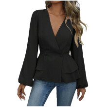 Eleganter Damen-Businessblazer – Schmale Passform, V-Ausschnitt, lange Ärmel – Professionell geschnittene Jacke mit Schößchensaum