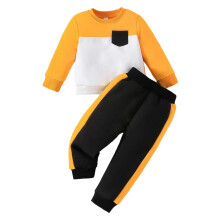 Conjunto de roupa infantil masculina Bjutir de 2 peças – Blusa de manga comprida com patchwork e calça, amarelo, tamanho 4-5 anos, roupa