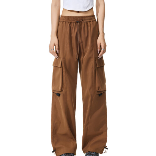 Calça Palazzo Feminina de Pernas Largas com Bolsos, Comprimento Total
