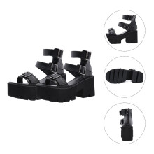 1 paio di sandali estivi neri da donna con tacco alto, stile semplice, taglia 7