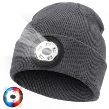 Berretto con luce, berretto unisex con lampada frontale ricaricabile USB-C, torcia, berretto per uomo e donna, 5 LED super luminosi, nero