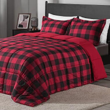 Plaid Comforter Set Twin 2-Piece Red Black Down Alternative