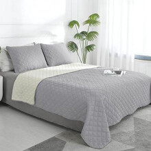 Vendbart dynesæt i Queen size (1 dyne + 2 overtøj), blødt vandafvisende mikrofiber, pletafvisende, lysegrå/elfenben