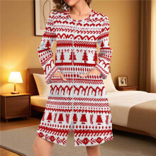 Camicia da notte natalizia da donna con stampa di renne, abbigliamento da notte a tema festivo, comoda camicia da notte in pile spazzolato a maniche