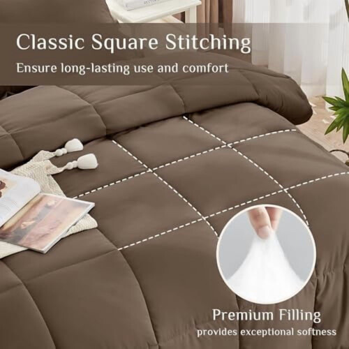 King Comforter Set Brown 7-Piece Ultra-Soft OEKO-TEX 1