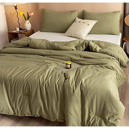 Σετ πάπλωμα King Size Λαδί, 3 τεμάχια (1 πάπλωμα Boho & 2 μαξιλαροθήκες), Ελαφριά κουβέρτα, 2