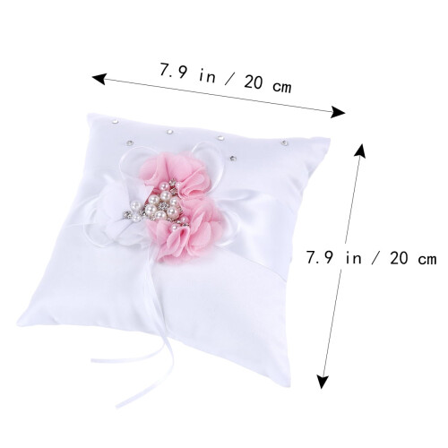 Coussin d'alliances en satin perle fleur 20x20cm 1