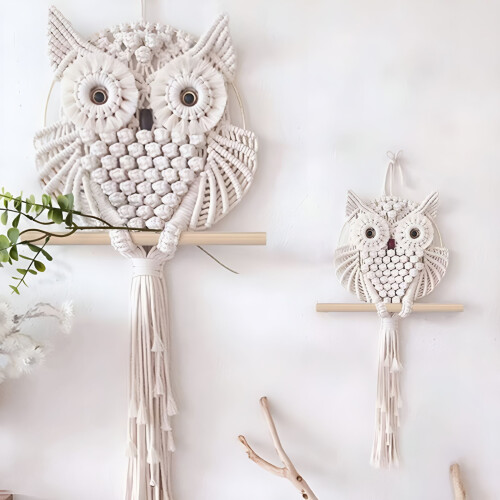Κουκουβάγια Μακραμέ Τέχνη Κρεμαστή Τοίχου Boho Χειροποίητη Ταπισερί Διακόσμηση Boho