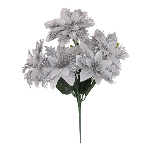 Flor de poinsétia artificial com glitter 15,7 em 1 pacote