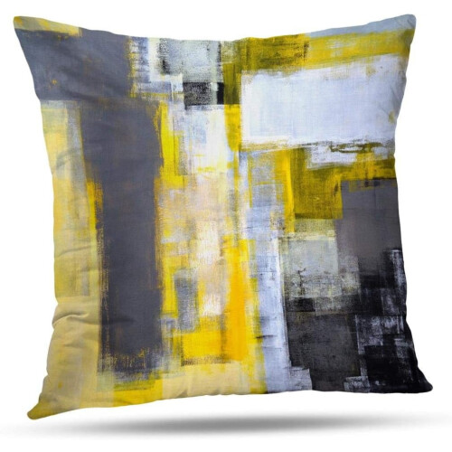 Capa de almofada abstrata cinza e amarela, 40x40 cm (16x16 polegadas)
