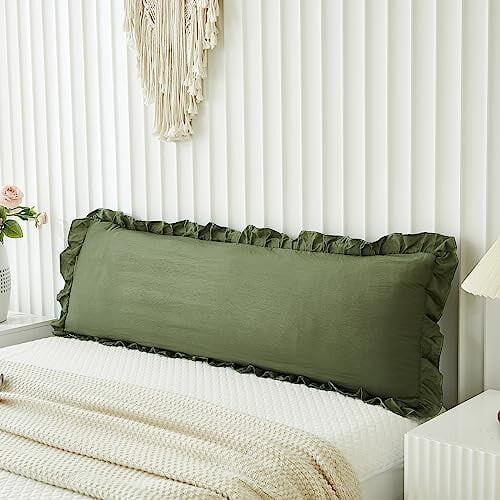 Μαξιλαροθήκη σώματος Shabby Chic σε λαδί χρώμα - Μαξιλαροθήκη μήκους 20x54 ιντσών με