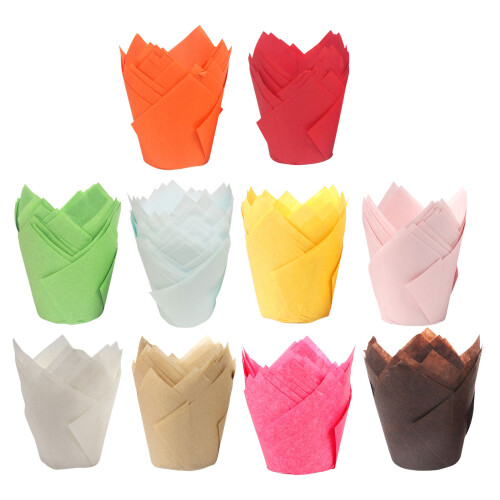 50Pcs Tulips Cupcake Liners Multipurpose Muffin Cases For-Pink 1