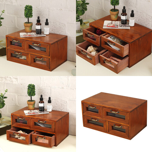 Classical Wood Drawer Cabinet Storage Container For Makeup Tools 1