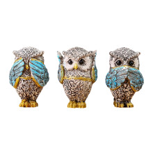 3 stuks Uil Sculpturen Hoor Geen Zie Geen Spreek Geen Uil-Blauw