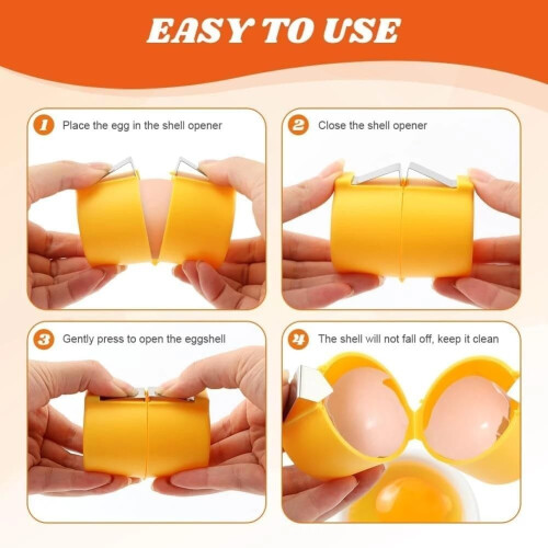 Stainless Steel Egg Cracker Tool for Hard Boiled Eggs and Baking, Precision OnePress Yellow Design 2