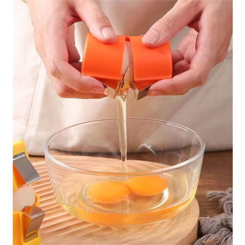 Egg Cracker Stainless Steel and PP Mess Egg Shell Opener for Baking, Yellow 1