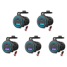 5X 65W PD 12V USB Outlet for Laptop USB C Car Charger Socket Multi Port Outlet Waterproof Adapter for Car Boat Truck