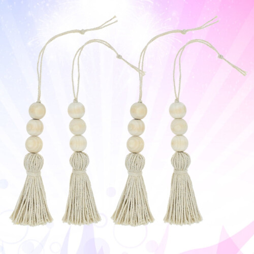 Décoration de guirlande de 4 pompons en perles de bois