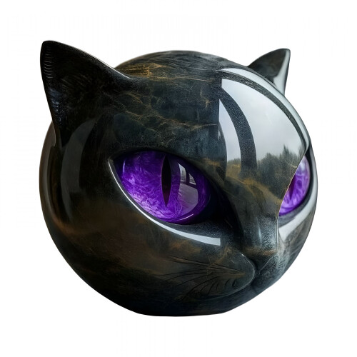 Sculpture artisanale en obsidienne représentant un chat noir