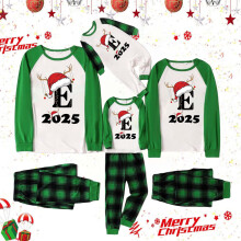 Ensembles de pyjamas assortis pour toute la famille, pyjamas de Noël avec t-shirt à manches longues imprimé lettres et carreaux et pantalon de