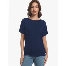 Casual T-shirts voor dames met dolmanmouwen, korte mouwen, boothals en plooien, lichte zomerkleding