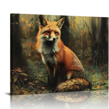 Vintage Fox Painting Canvas Wall Art (16x12in) – Compatible with Living Room, Bedroom, Office, Dining Room & Club Decor