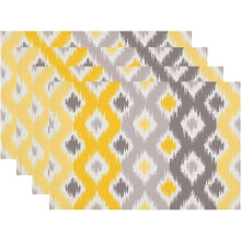 Set van 4 linnen placemats – Geelgrijs ikat design