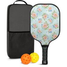 Pickleball Paddles Set with 2 Balls & Bag – Floral Fiberglass Rackets, Compatible with Indoor/Outdoor Play